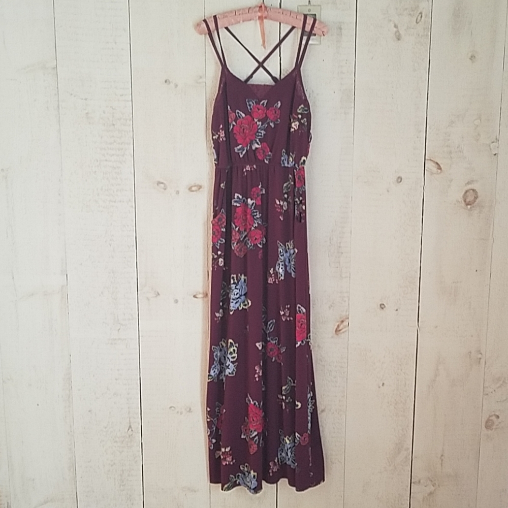 Purple Floral Maxi Dress with Adjustable Straps
